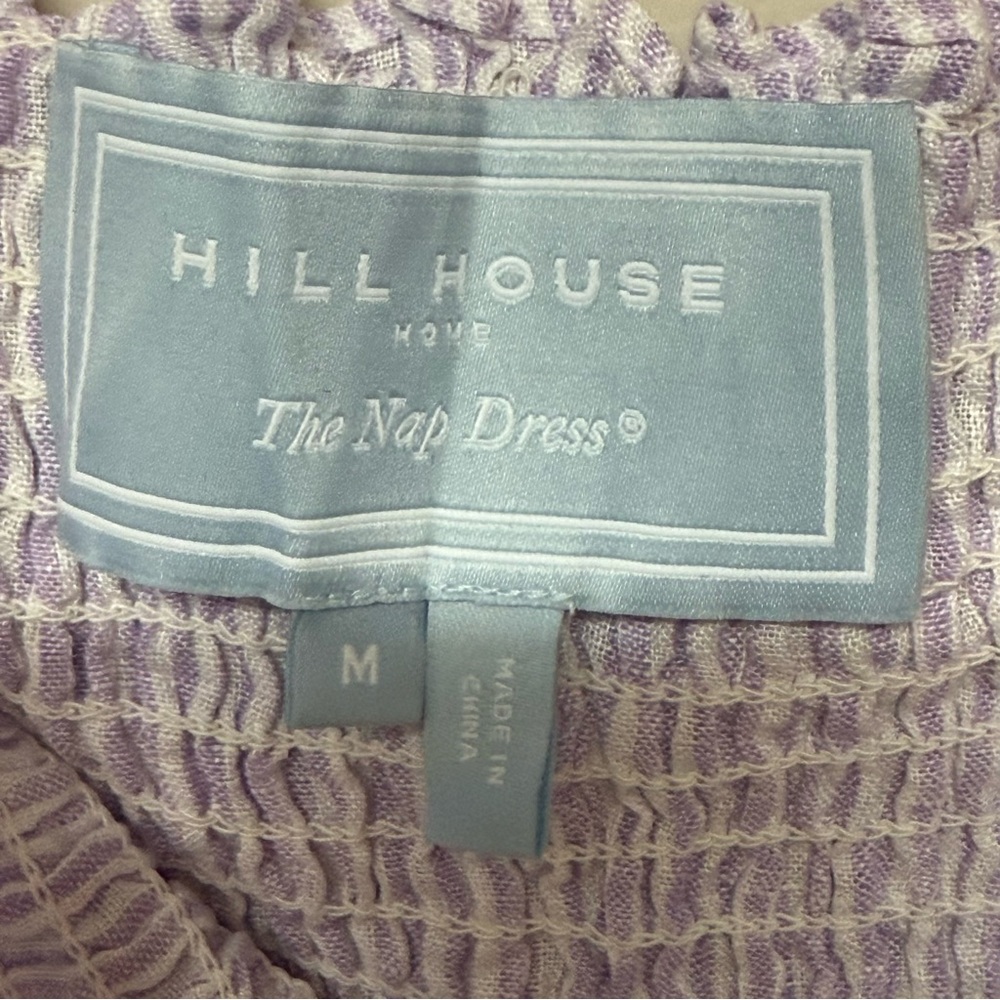 Hill House Athena Nap Dress Linen Lilac Stripe Puff-sleeve Smocked, Med - Picture 8 of 8